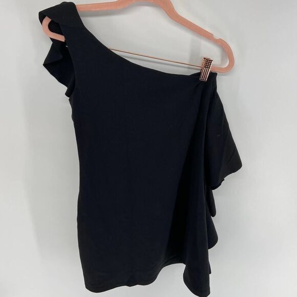 Susana Monaco Black Tamra Ruffle One Shoulder Tank Dress womens M - Picture 5 of 8